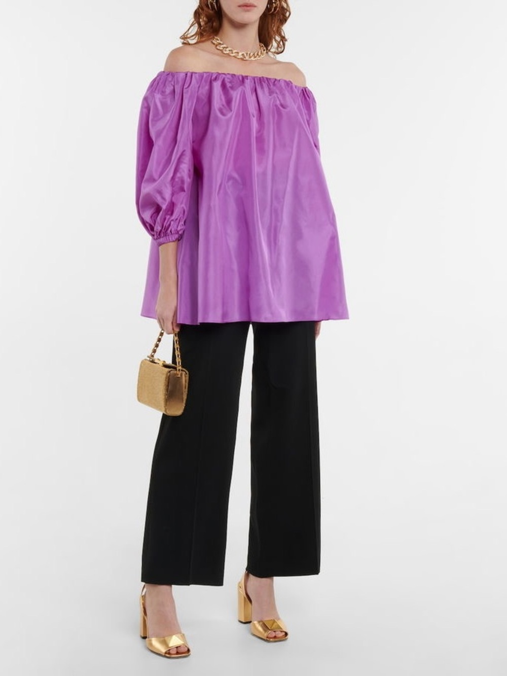 NWT Valentino Silk Taffeta Off-Shoulder Top